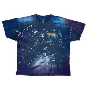 Pink Floyd Graphic T-Shirt Mens 2XL Black Galaxy Splatter Good Band Tee Prism
